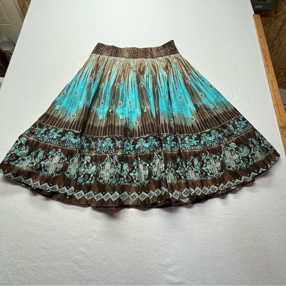 XOXO COLLECTION Maxi Skirt Bohemian Brown/Turquoise Tie-Dye Pattern Medium USA